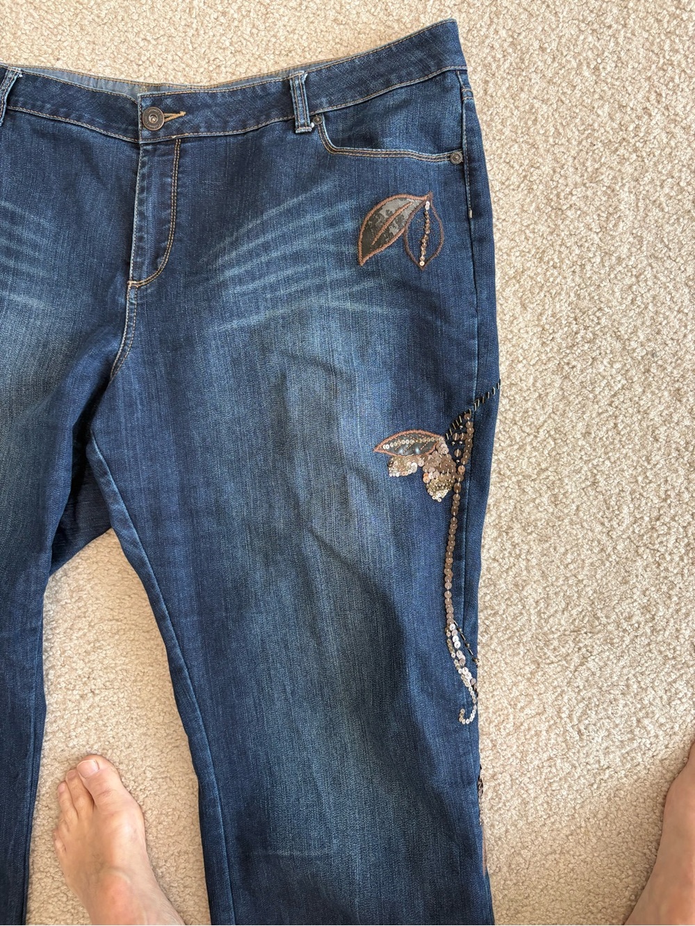 Coldwater Creek Blue Embroidered Flare Jeans with Butterfly Accents - Picture 6 of 8